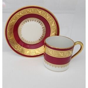 Ch Field Haviland Limoges Demitasse Cup Saucer Red Gold Editions Paradis EXC